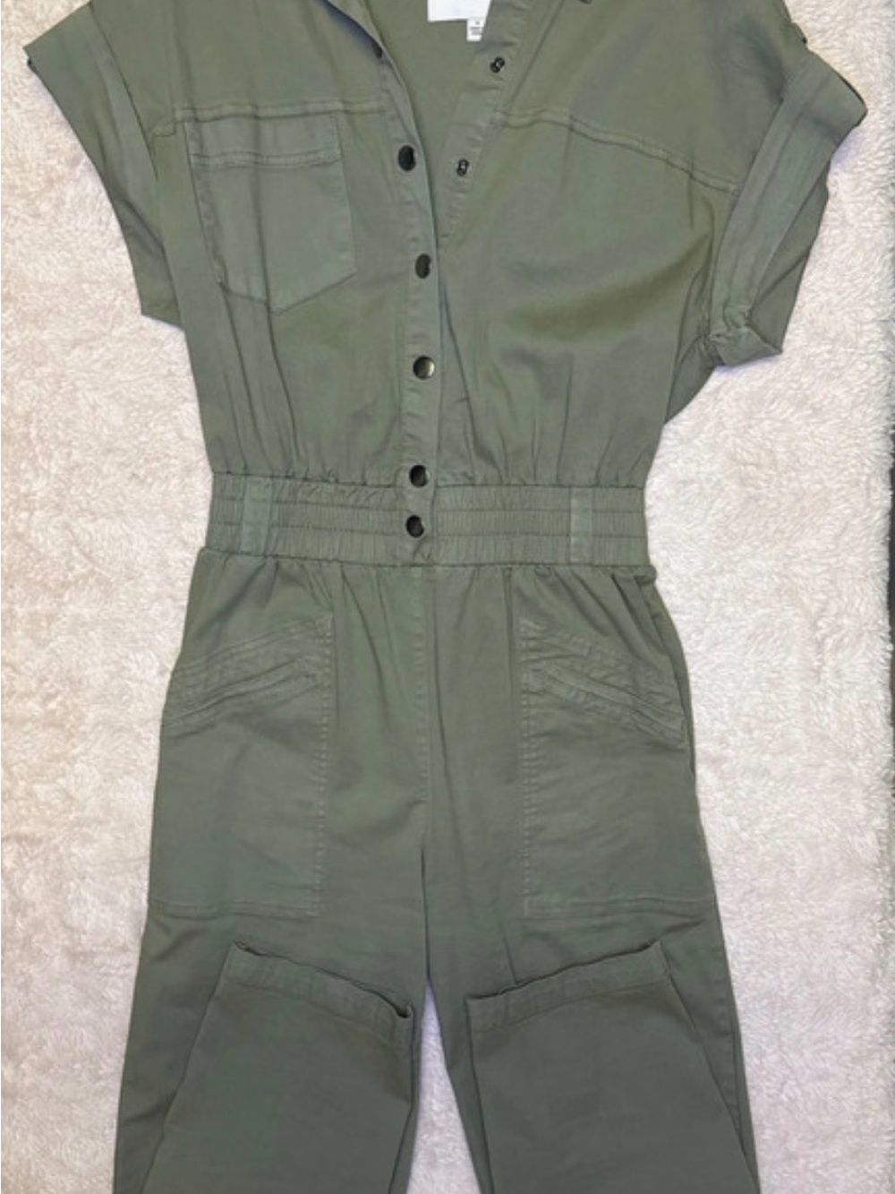 pistola Olive Green Utility Jumpsuit with Elastic Waist